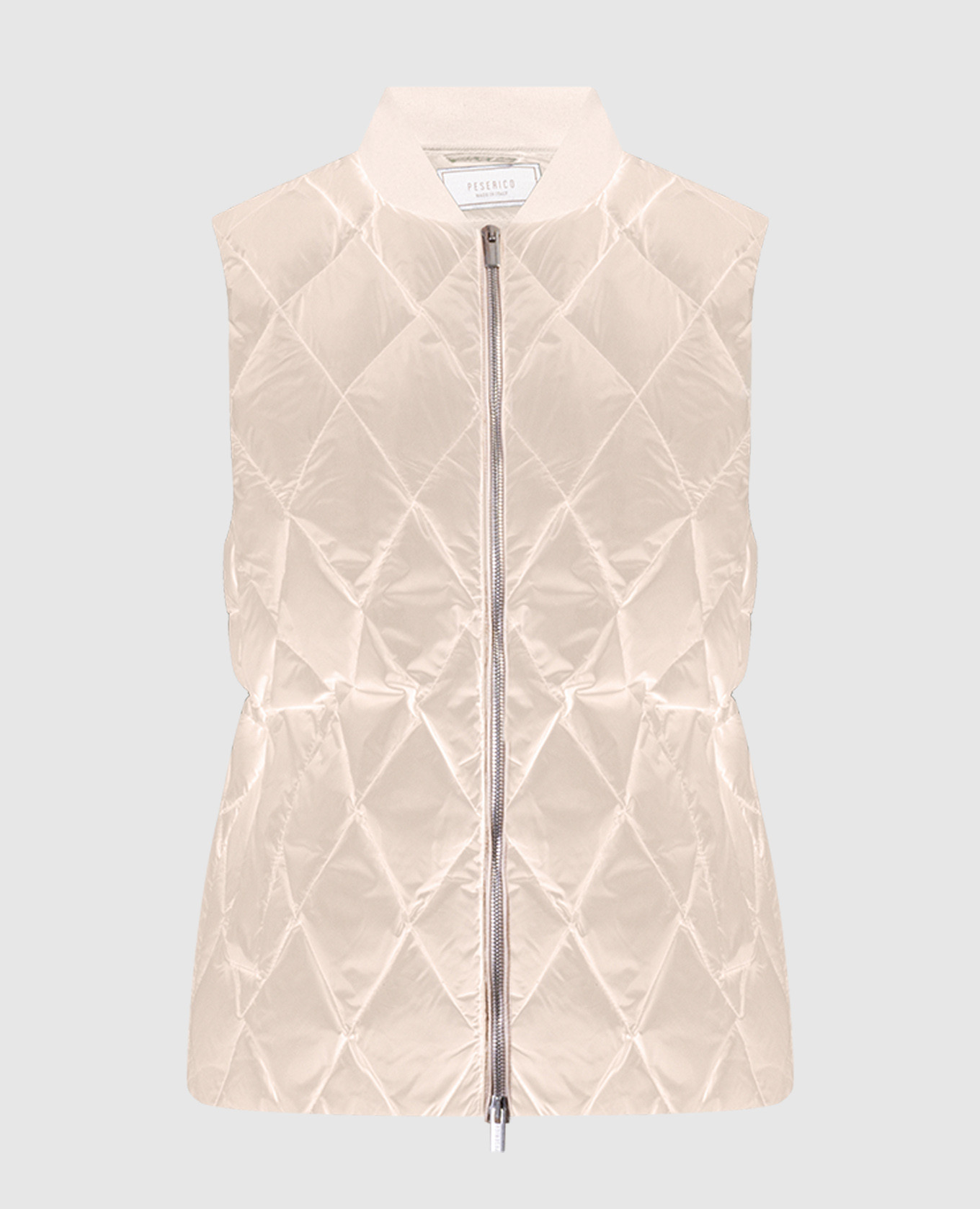 Beige quilted down vest with monil chain