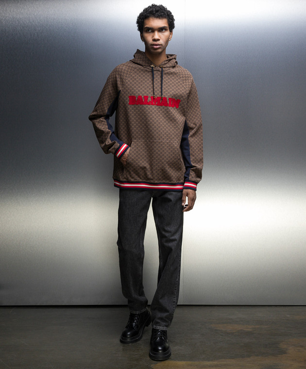 Balmain Mini Monogram Retro Hoodie in Brown - ShopStyle