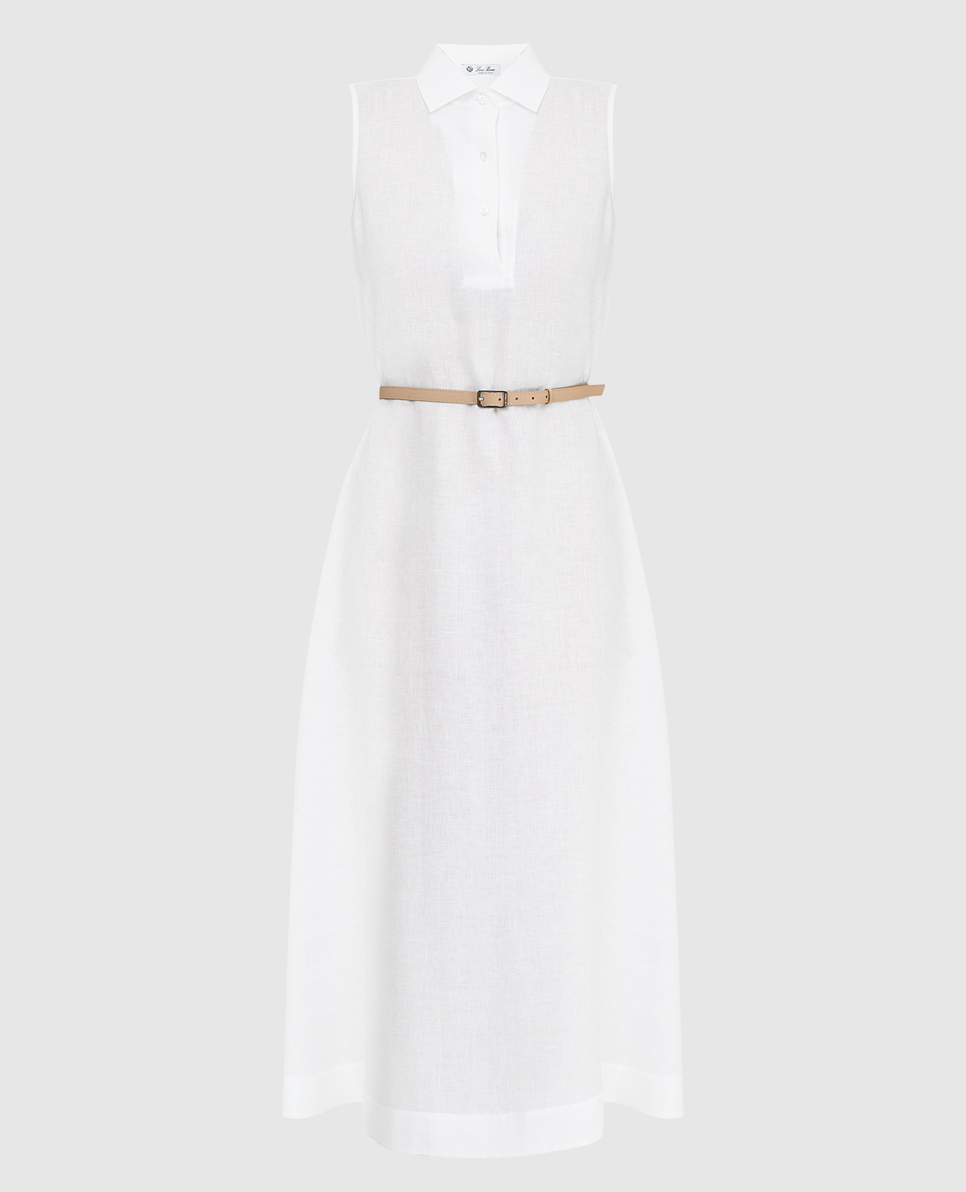 Белое льняное платье миди