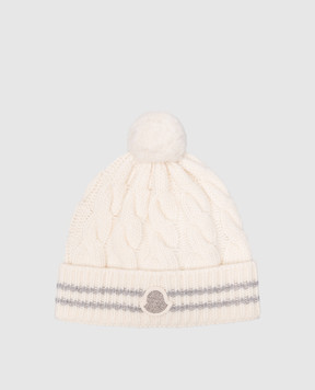 Moncler ENFANT Дитяча біла шапка із вовни з логотипом 3B00016M1241