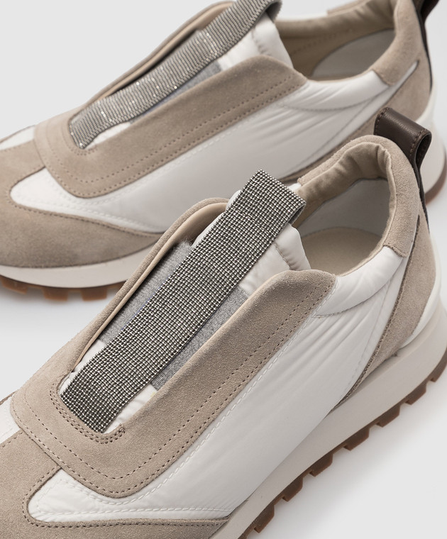 Brunello Cucinelli Бежевые кроссовки с замшевыми вставками и цепочками MZSFG2126 изображение 5
