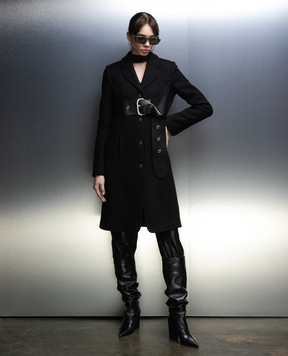 Off-White Черное пальто с кожаной кокеткой OWER024F23FAB001
