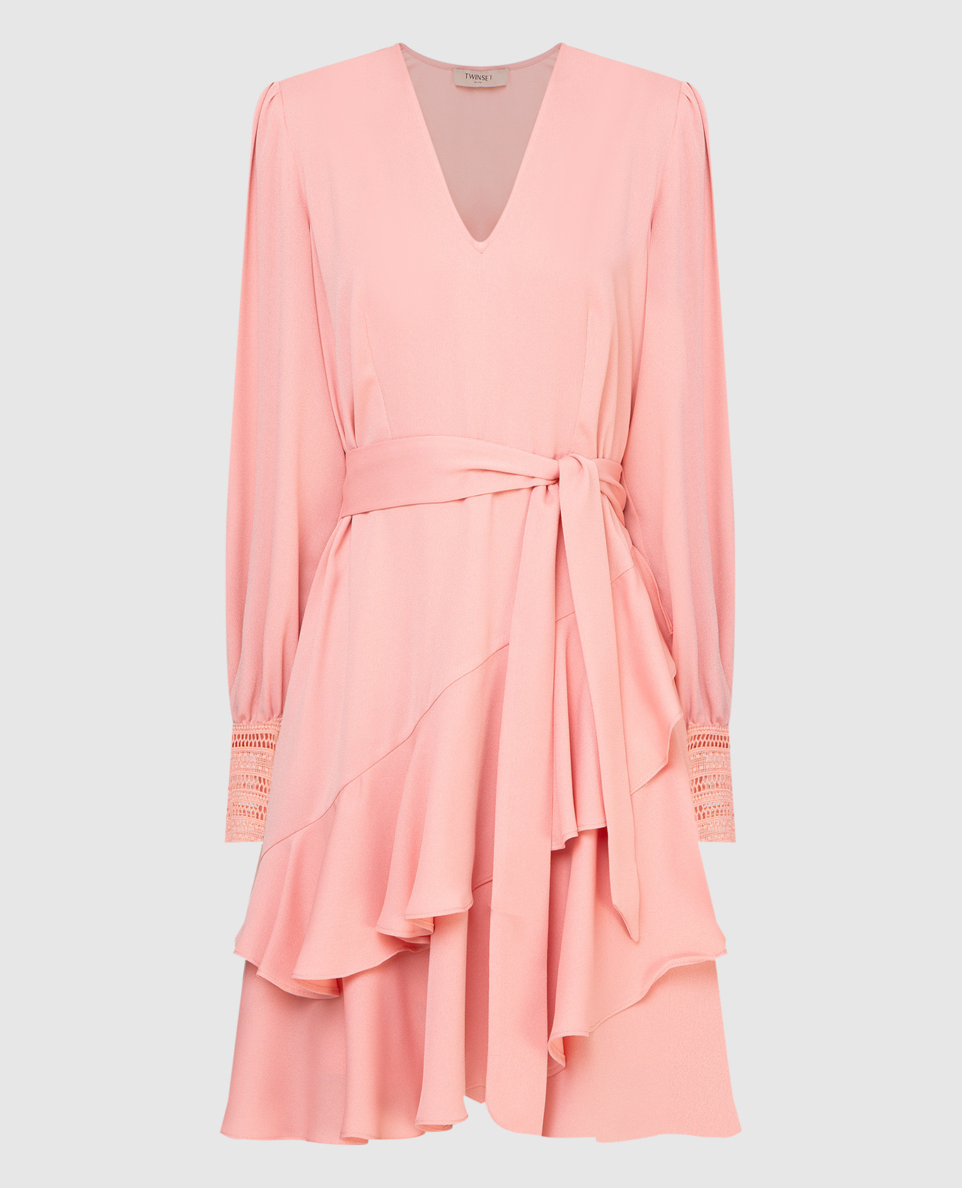 

Платье с оборками и кружевом, Розовый, Повседневные платья