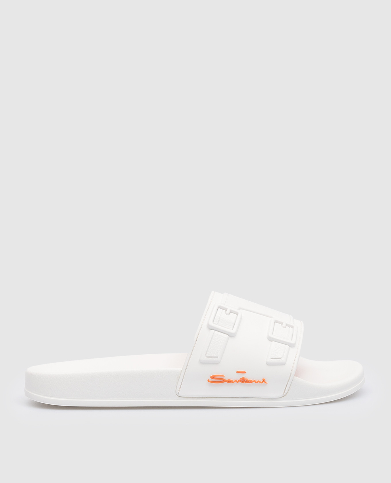 White sliders with textured logo