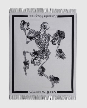 Alexander McQueen Серый палантин Skeleton Bloom из шерсти и кашемира с принтом 7794543A09Q