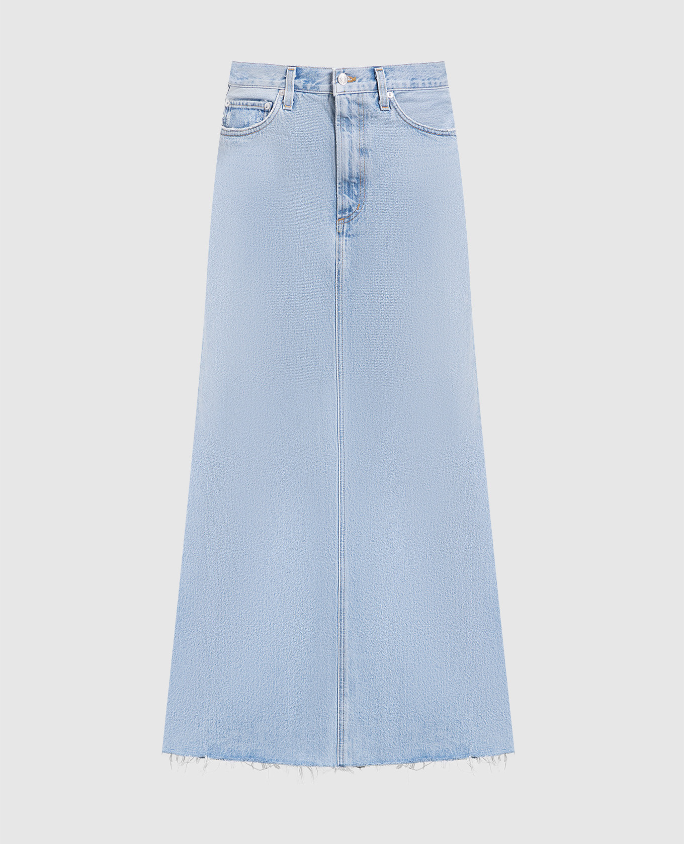 Blue denim skirt with a frayed effect