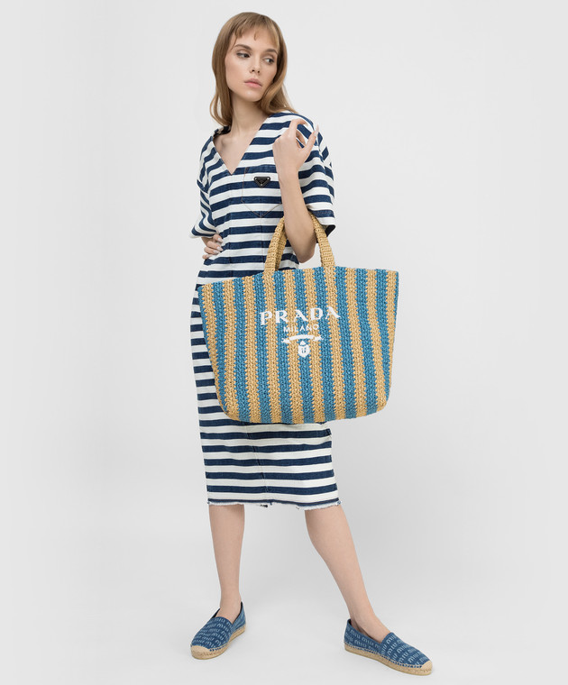 Prada Сумка-шоппер в полоску с логотипом 1BG3922A2TVOOR изображение 2