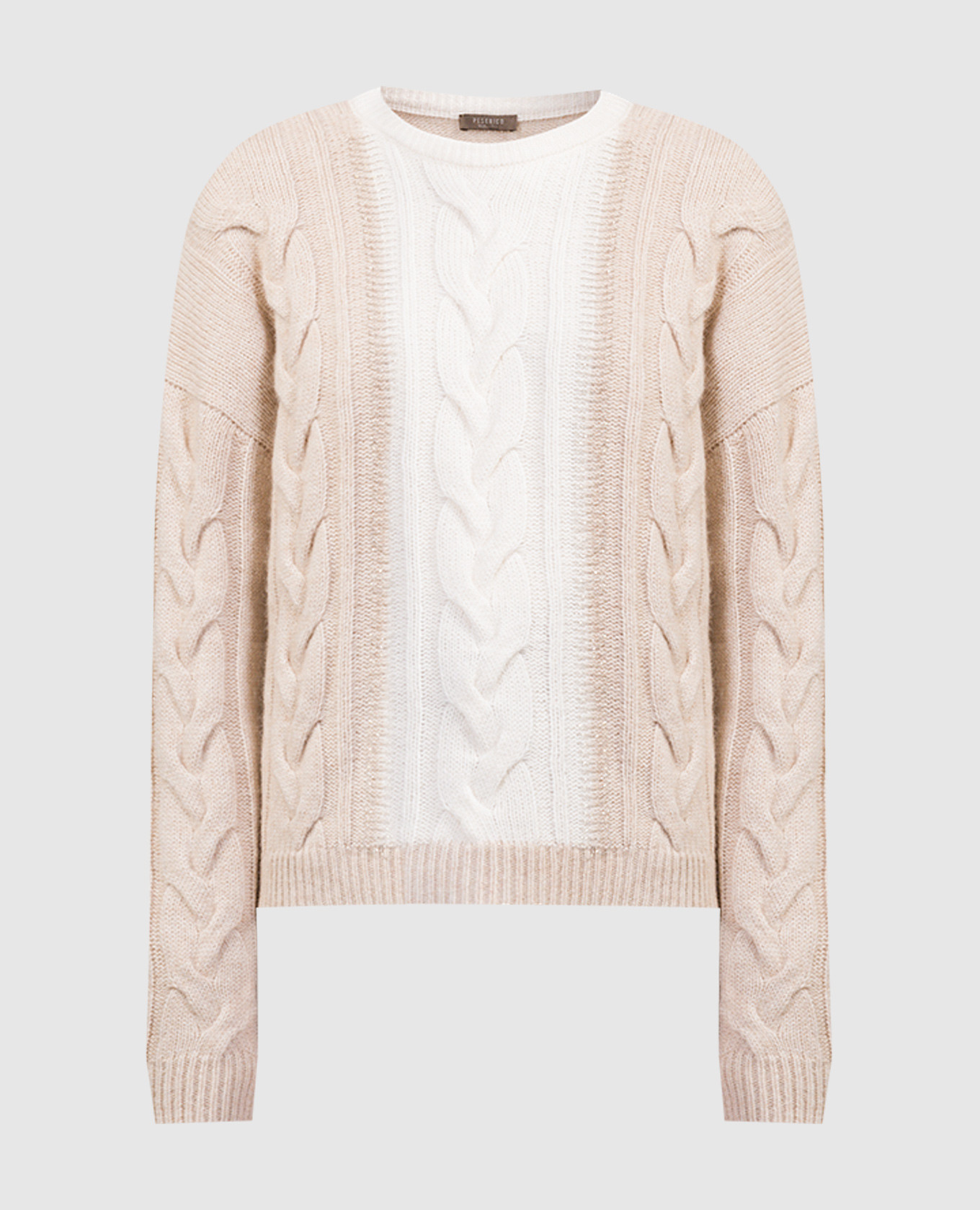 Beige sweater in a textured pattern with a monil chain