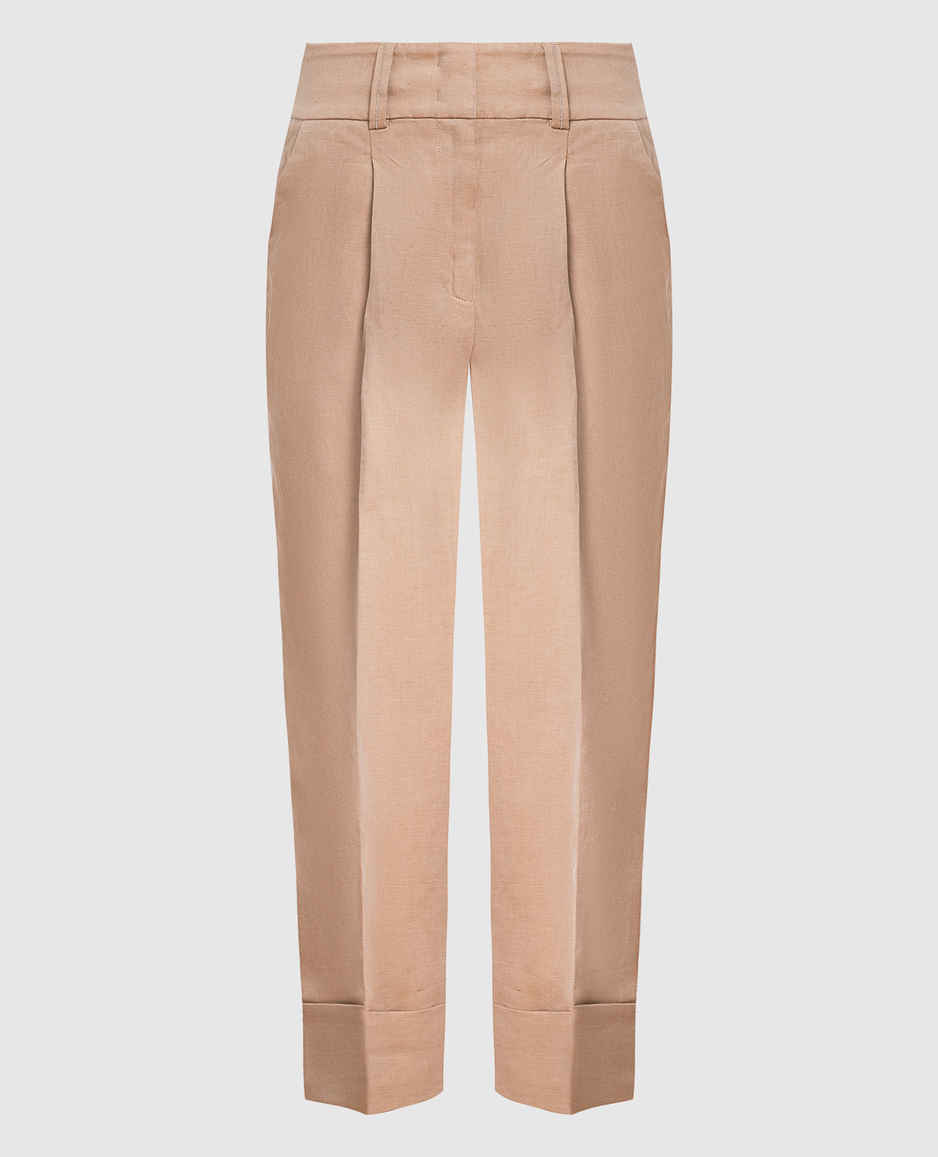 

Темно-бежевые брюки с цепочкой мониль, Бежевый, Зауженные брюки