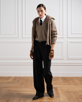 Brunello Cucinelli Коричневый пуловер из кашемира с цепочкой мониль M12186702