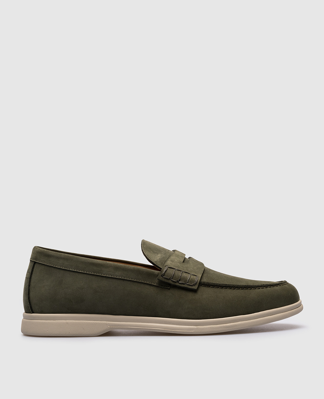 Green leather loafers