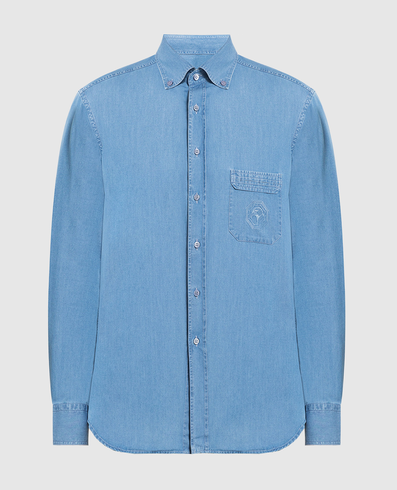 Голубая джинсовая рубашка с вышивкой логотипа