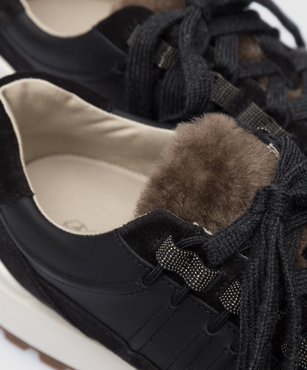 Brunello Cucinelli Черные комбинированные кроссовки с цепочкой мониль MZSFG2289P изображение 5