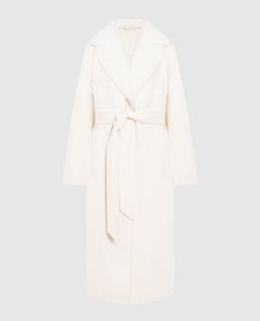 MalaMati Белое пальто из шерсти с мехом норки 3069
