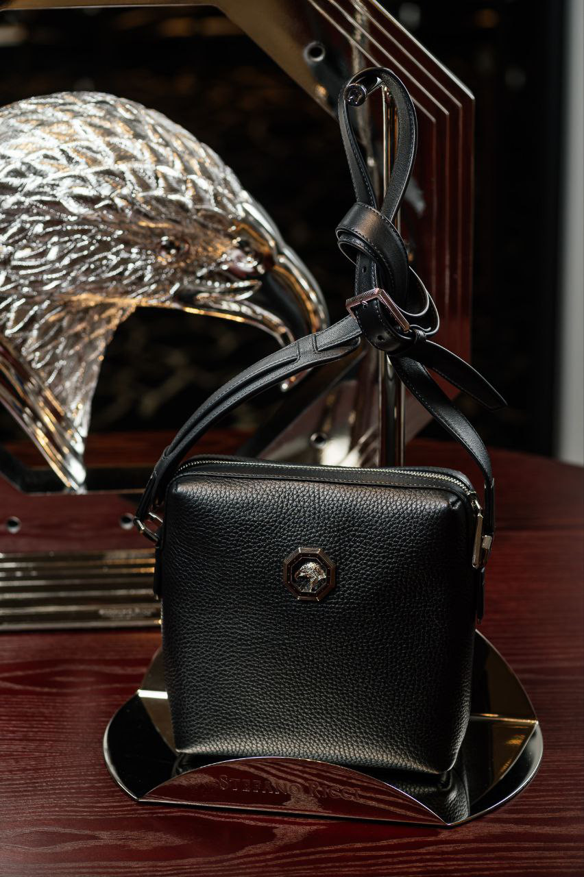 Stefano Ricci Черная кожаная сумка через плечо с логотипом ND155TPVDVH изображение 6