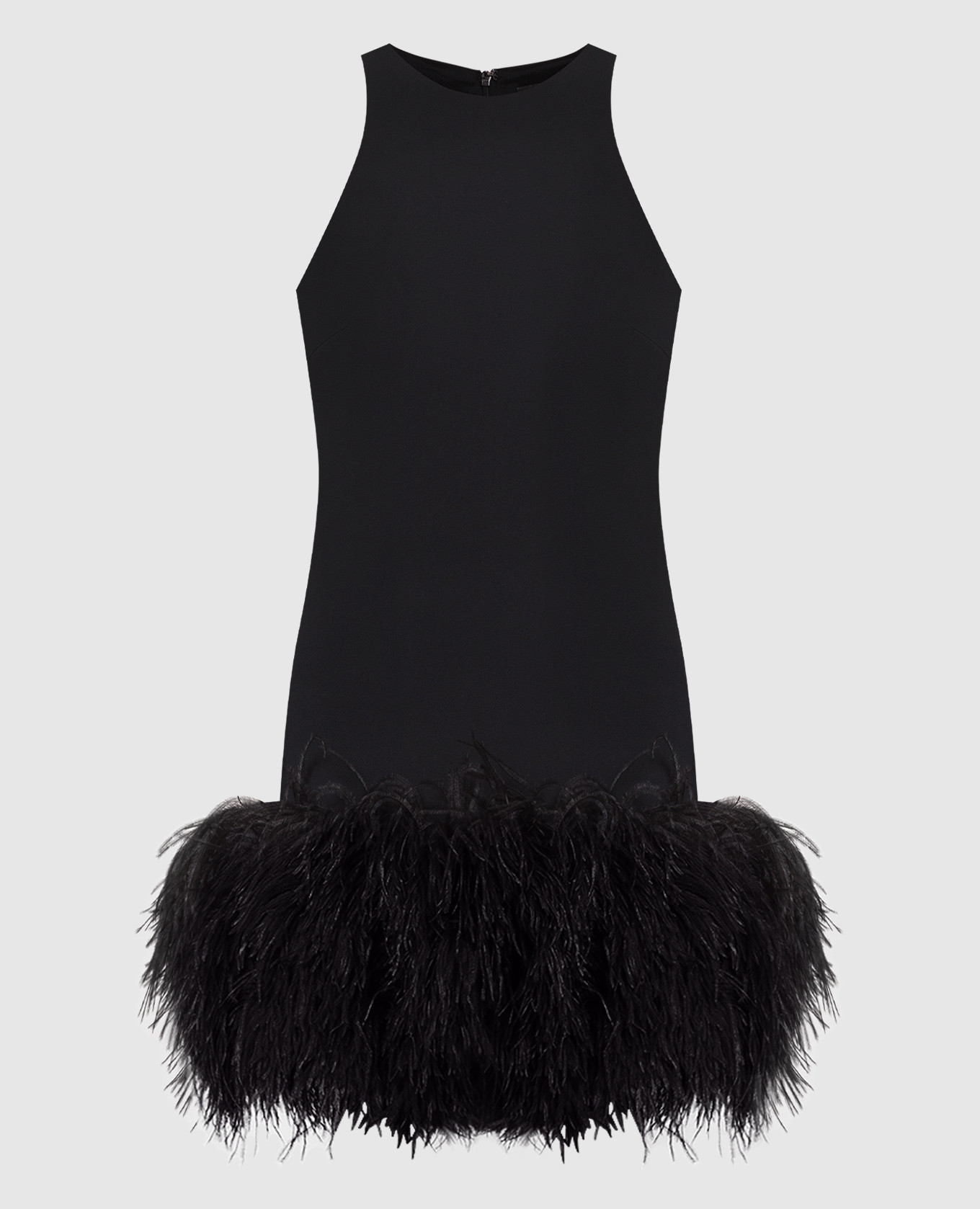 Black mini dress with ostrich feathers