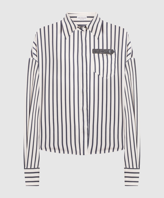 Brunello Cucinelli Beige striped shirt with monil chain MP767MV906