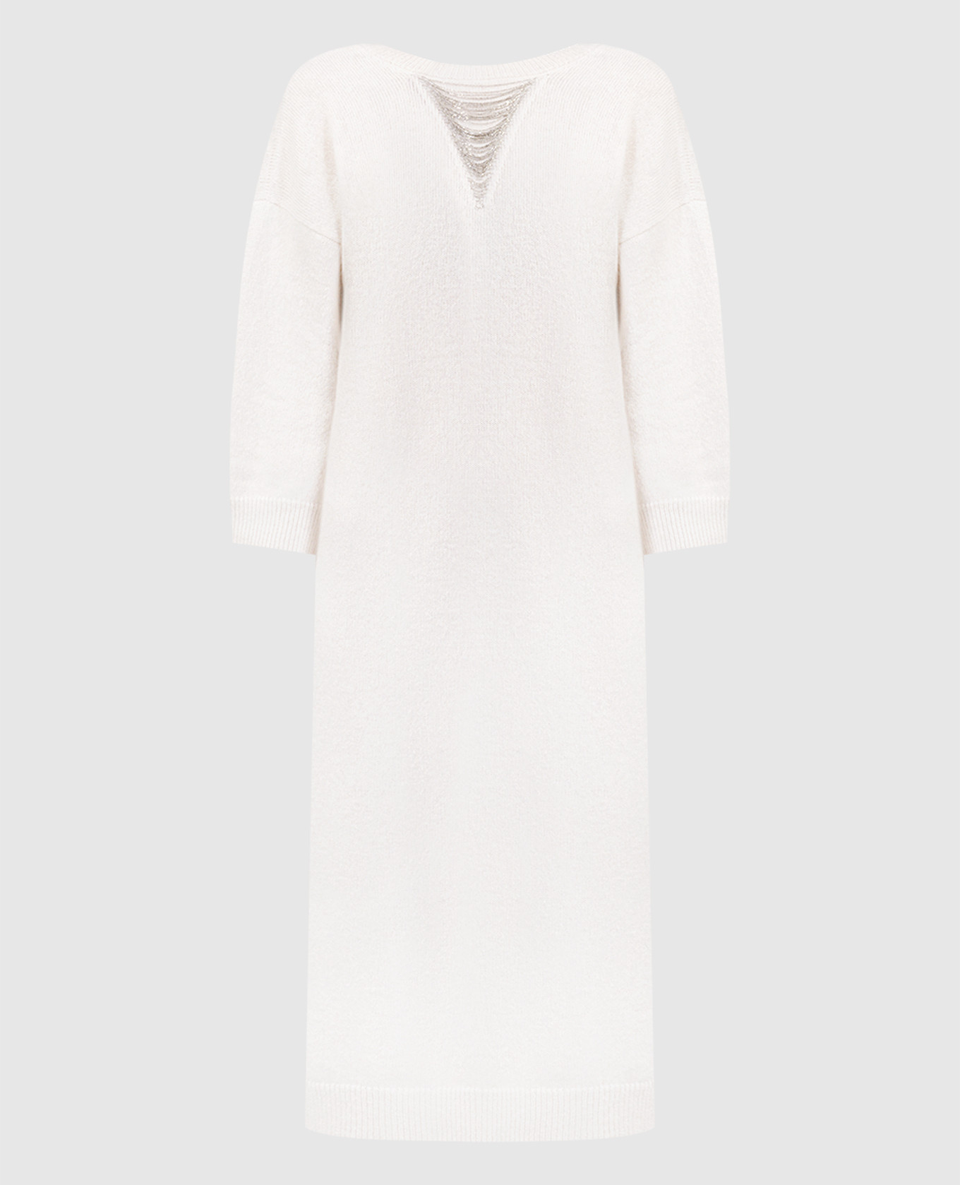 White wool, silk and cashmere midi dress with monil chain
