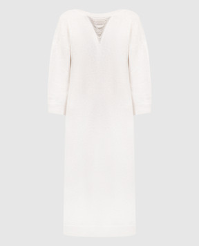 Peserico Белое платье миди из шерсти, шелка и кашемира с цепочкой мониль. E92230F079N018