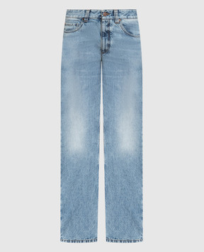 Brunello Cucinelli Блакитні джинси з ефектом потертості з ланцюжком моніль MA095P5852