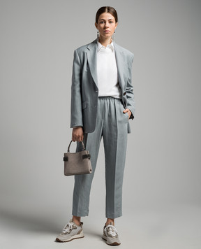 Brunello Cucinelli Блакитний жакет з льоном з ланцюжком моніль MH1262555