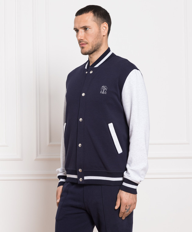 Brunello Cucinelli - Синий бомбер с вышивкой логотипа M0T359022G купить ...