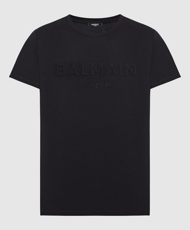 Balmain Black t-shirt with textured logo AH1EF000BB20