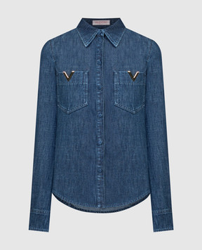 Valentino Синя джинсова сорочка з металевим логотипом V 4B3DB02M7MR