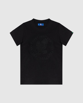 Stefano Ricci Дитяча чорна футболка з вишивкою у вигляді голови орла YNH7400340803