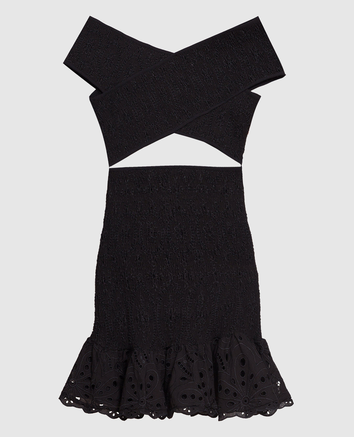 Черное платье Nella с вышивкой бродери
