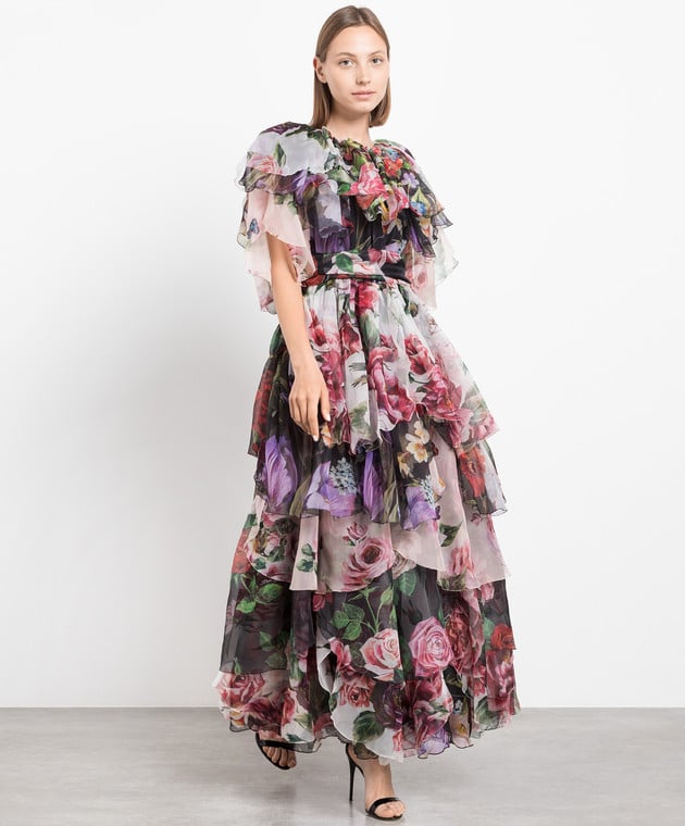 Dolce&Gabbana Floral printed silk maxi dress with frills F6D2ZTGDN77 image 2