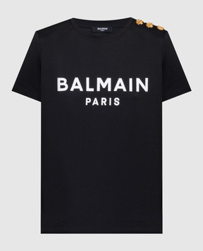 Balmain Чорна футболка з контрастним принтом логотипа BF1EF005BB02