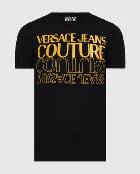 Versace Jeans Couture Черная футболка с принтом логотипа Upside Down 76HAHC00CJ02C