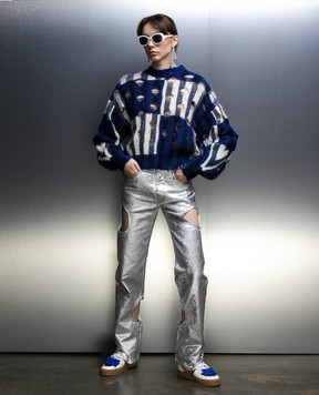 Off-White Синій светр з проріхами OWHE101F23KNI001
