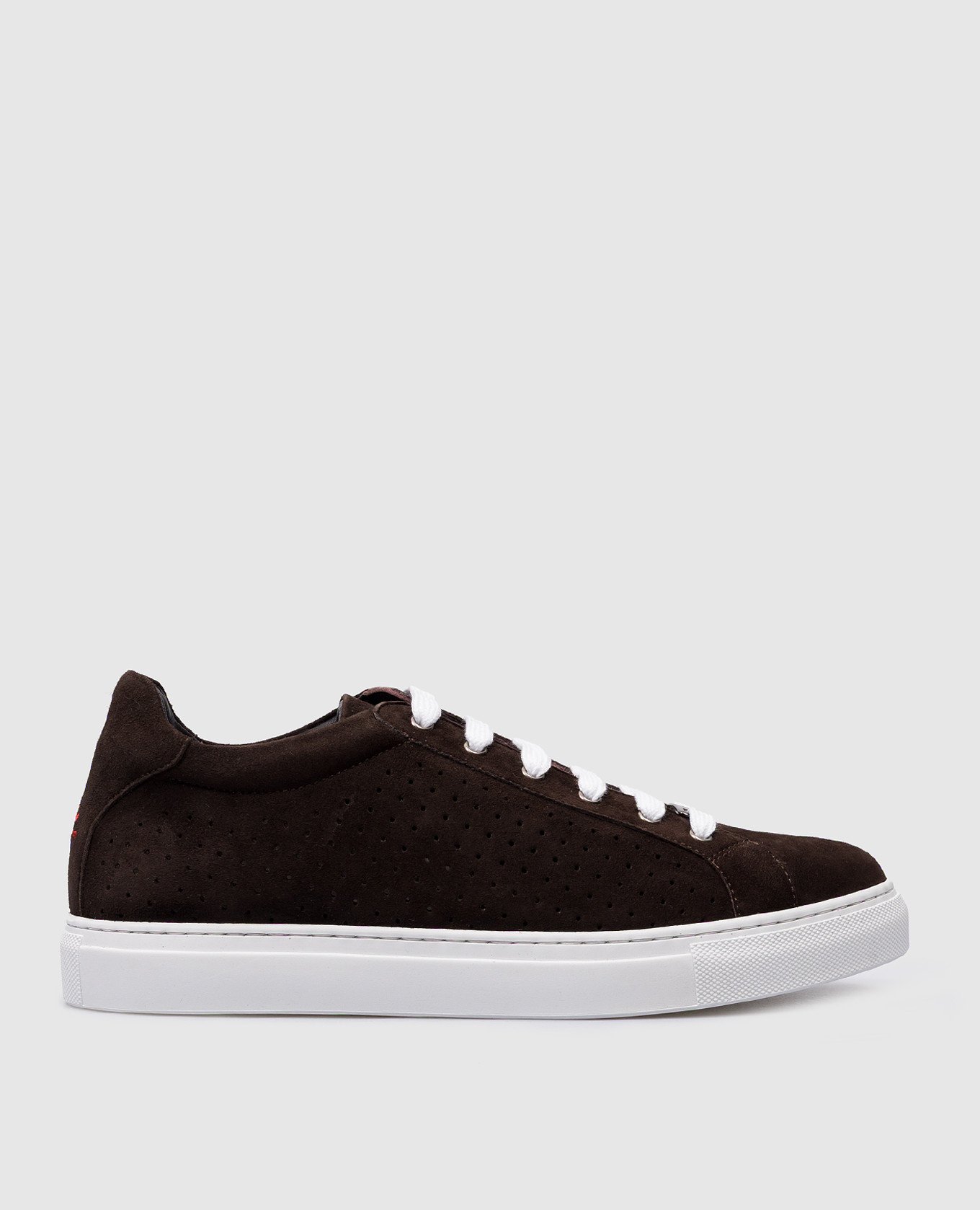Brown suede sneakers with logo perforation