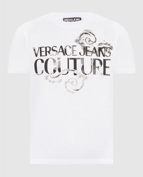 Versace Jeans Couture Белая футболка с принтом логотипа Watercolor Couture 76HAHG01CJ00G