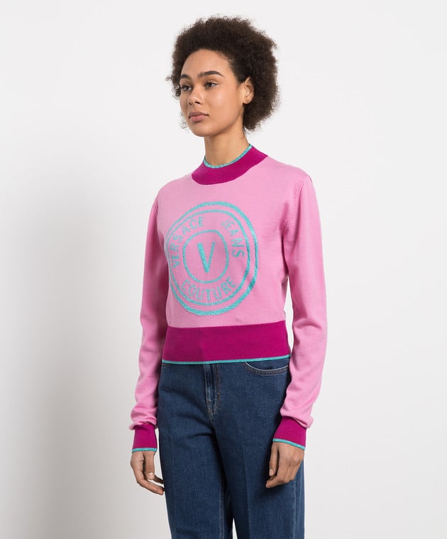 Versace Jeans Couture Pink wool jumper with logo 73HAFM21CM01A изображение 3