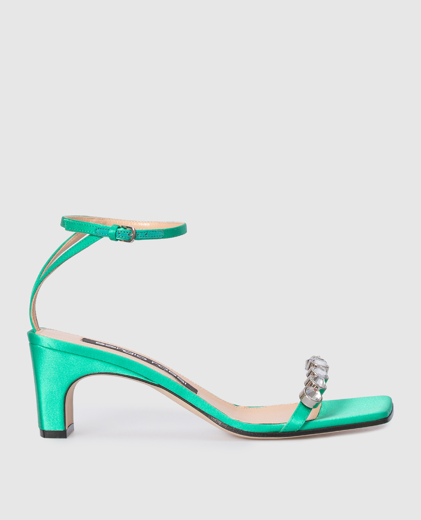 Green sandals with crystals