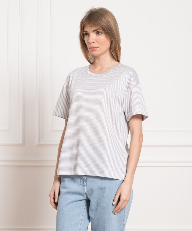 Peserico Gray striped t-shirt with monil chain S06167J003037 изображение 3