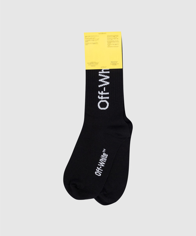 Off-White Дитячі чорні шкарпетки з логотипом контрастним принтом OBRA001S22KNI001 зображення 2