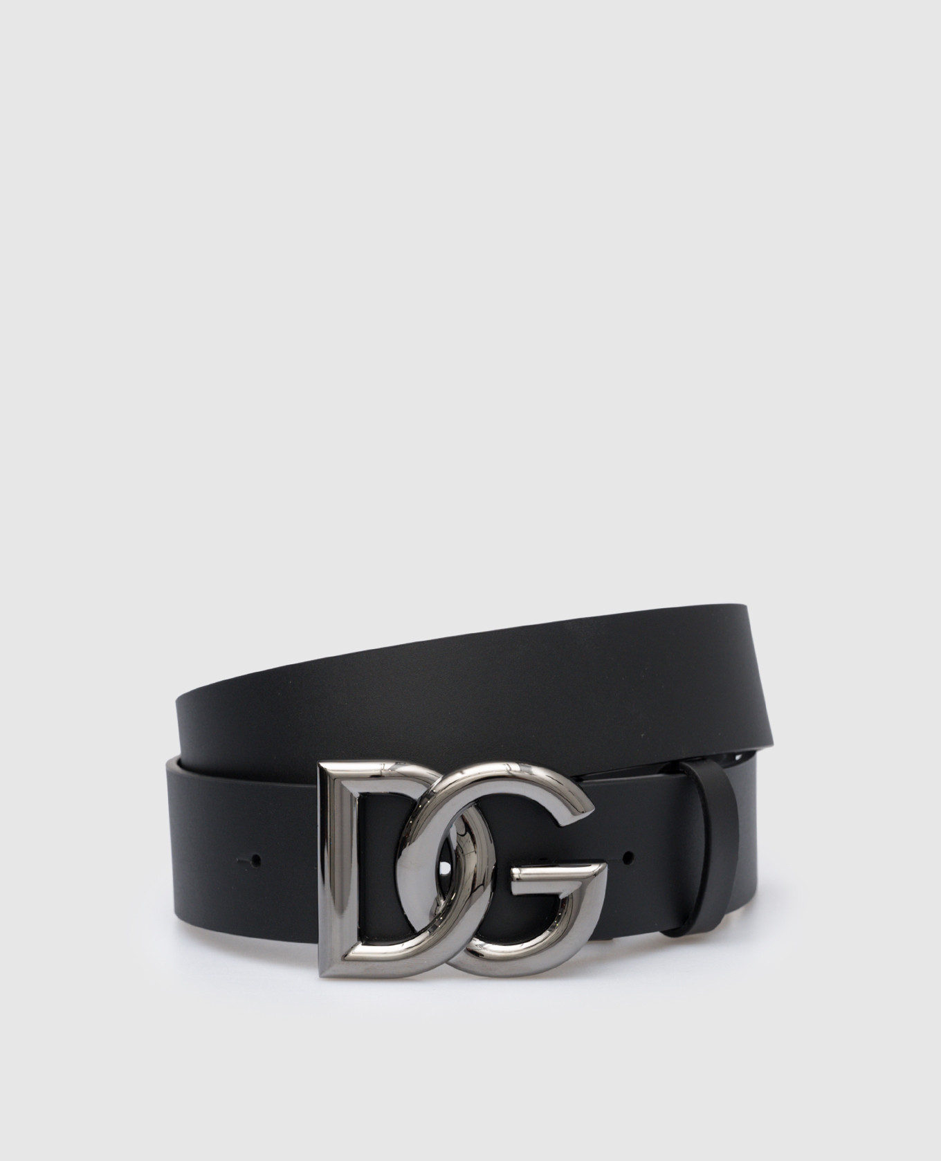 Black leather belt with DG logo buckle