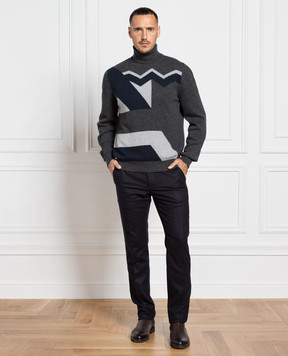 Kiton Серый свитер из кашемира с узором. UK1394W23