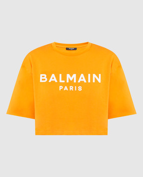 Balmain Оранжевая футболка с принтом логотипа AF1EE020BB02
