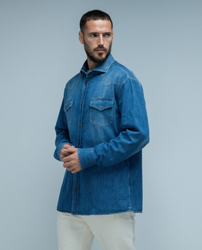 Brunello Cucinelli Синя джинсова сорочка з ефектом потертості ME6454008