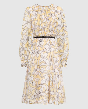 Max Mara Желтое платье из шелка Verusca в цветочный принт. VERUSCA
