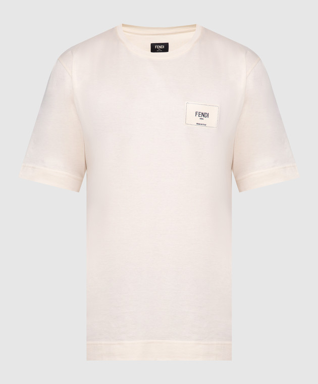 Fendi Світло-бежева футболка з патчем логотипу FY0936A9RL