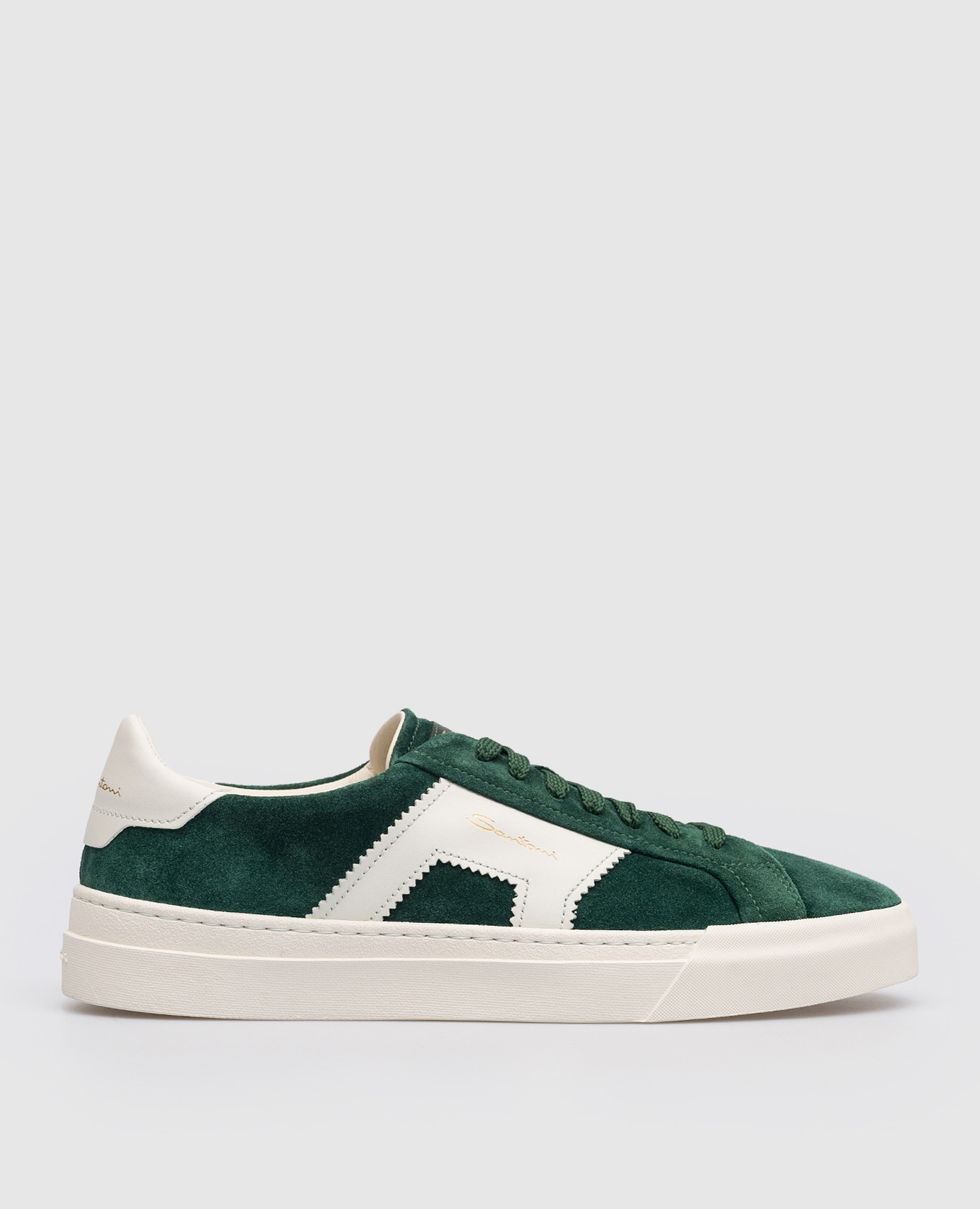 Green suede sneakers with embossed logo
