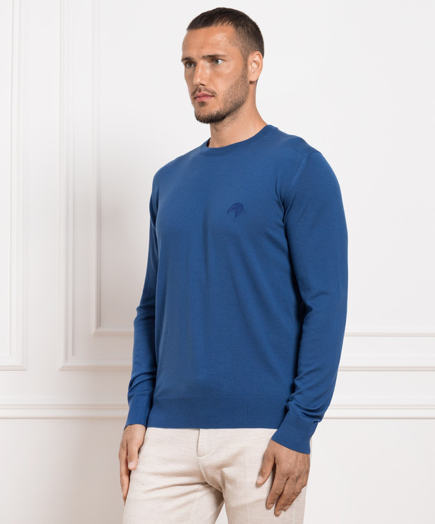 Stefano Ricci Blue wool jumper with logo embroidery K303071G01F23345 image 3