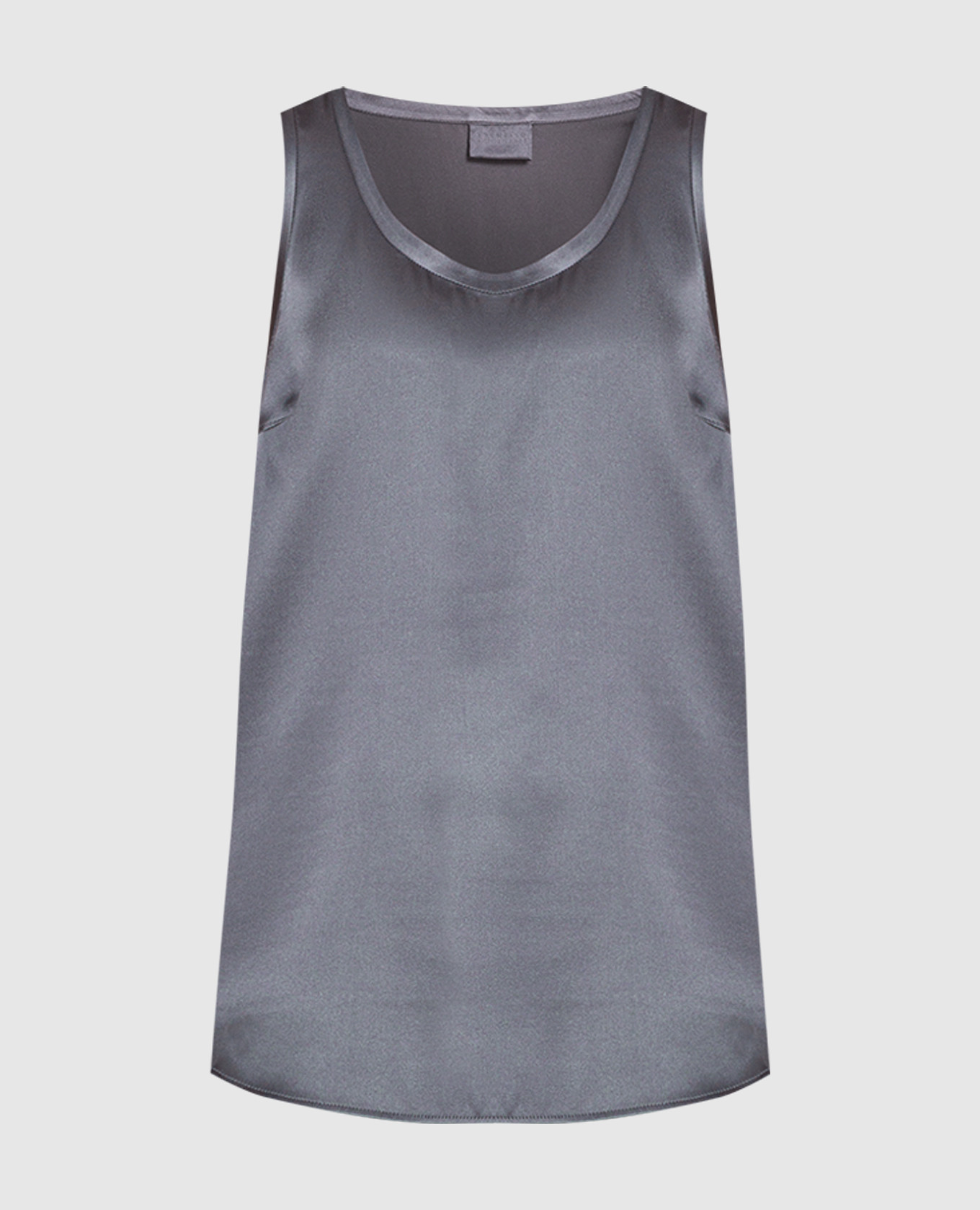 Charcoal silk top with scalloped hem