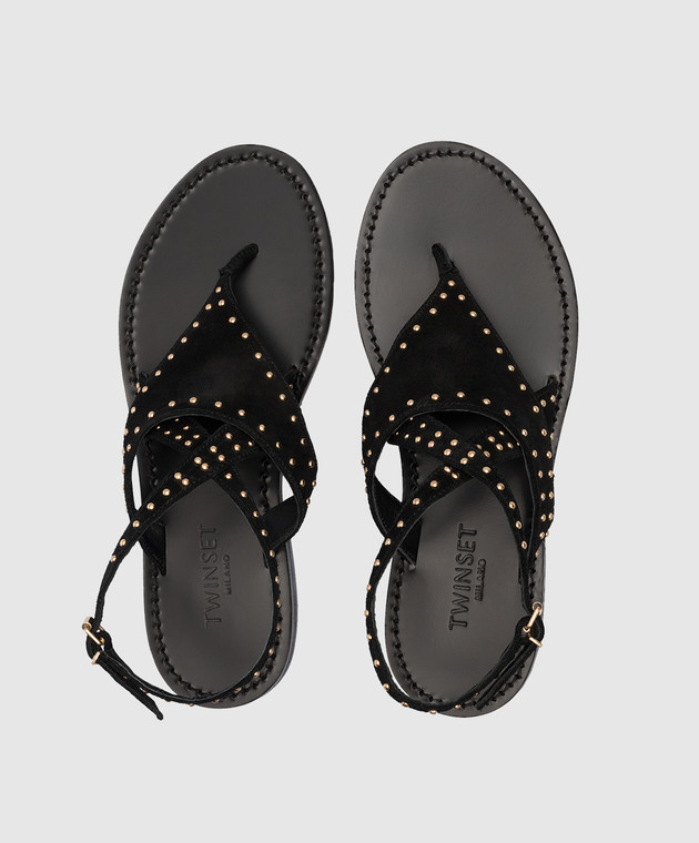 Twinset Black suede sandals with rivets 231TCT192 image 4